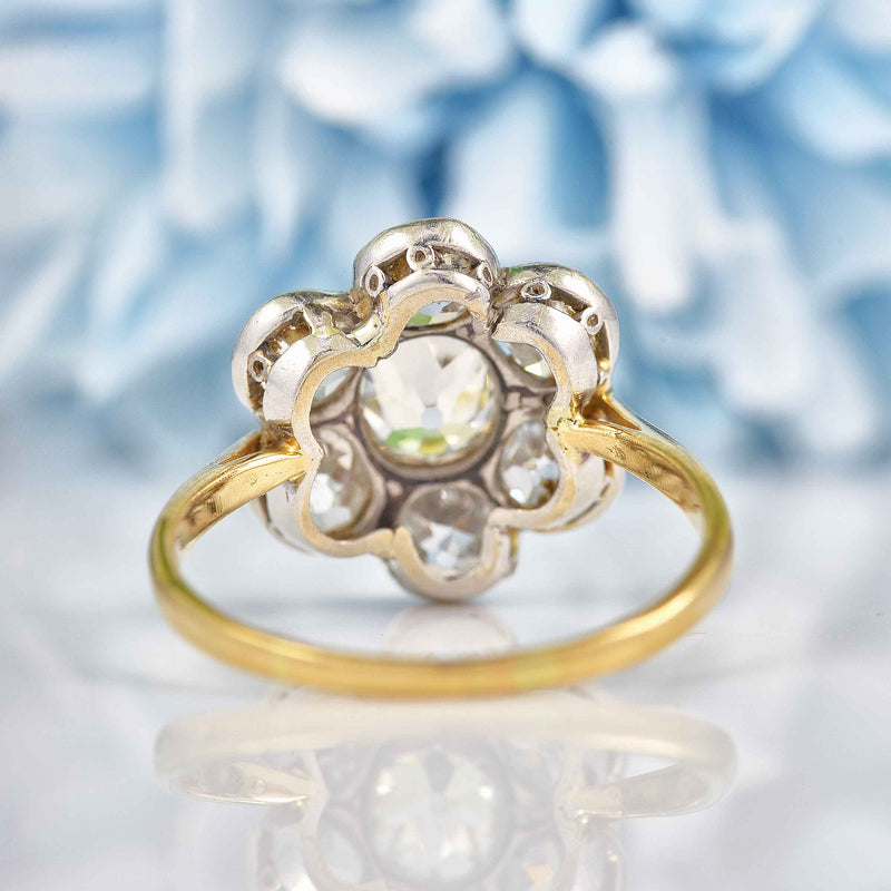 Ellibelle Jewellery Edwardian Old Mine Cut Diamond 18ct Gold Daisy Cluster Engagement Ring