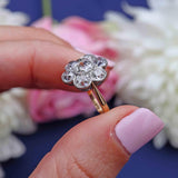 Ellibelle Jewellery Edwardian Old Mine Cut Diamond 18ct Gold Daisy Cluster Engagement Ring