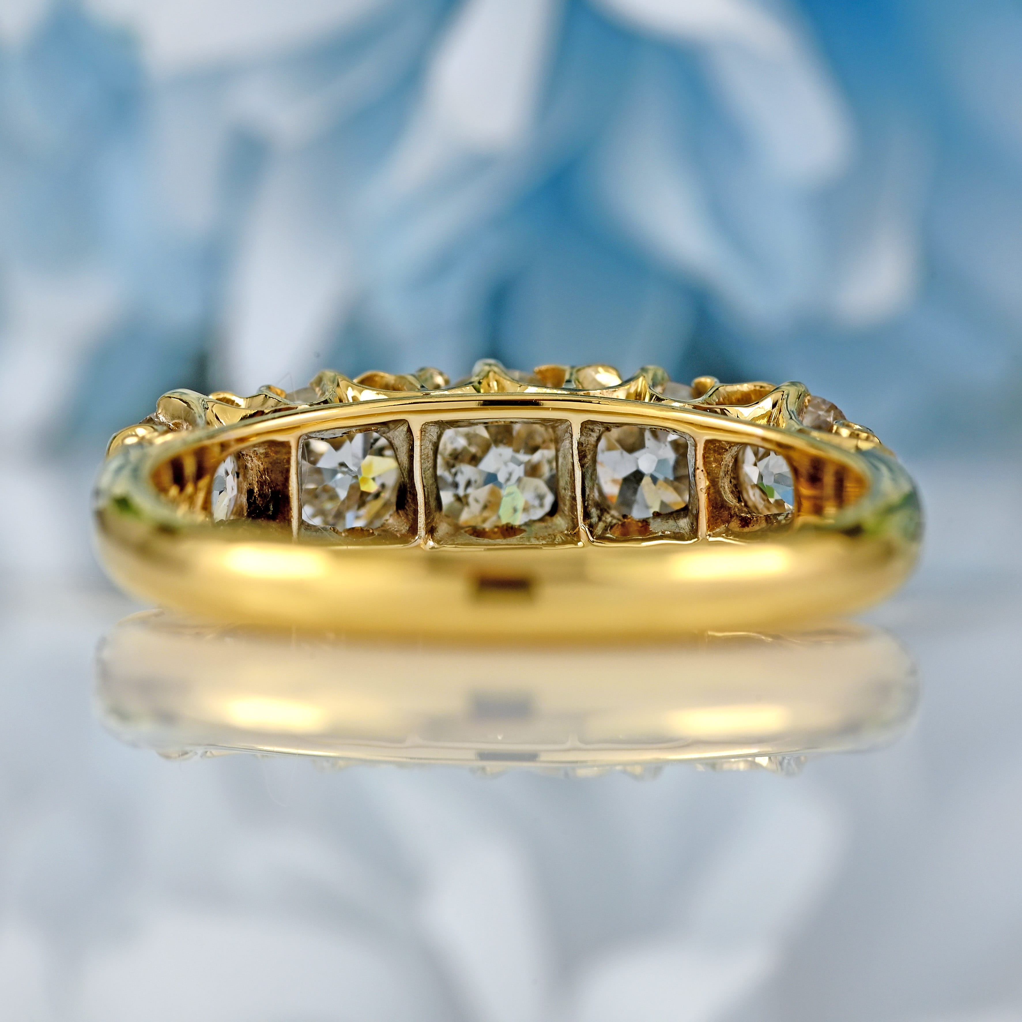 Ellibelle Jewellery Edwardian Old Mine Cut Diamond 18ct Gold Five Stone Ring (1.40cts)
