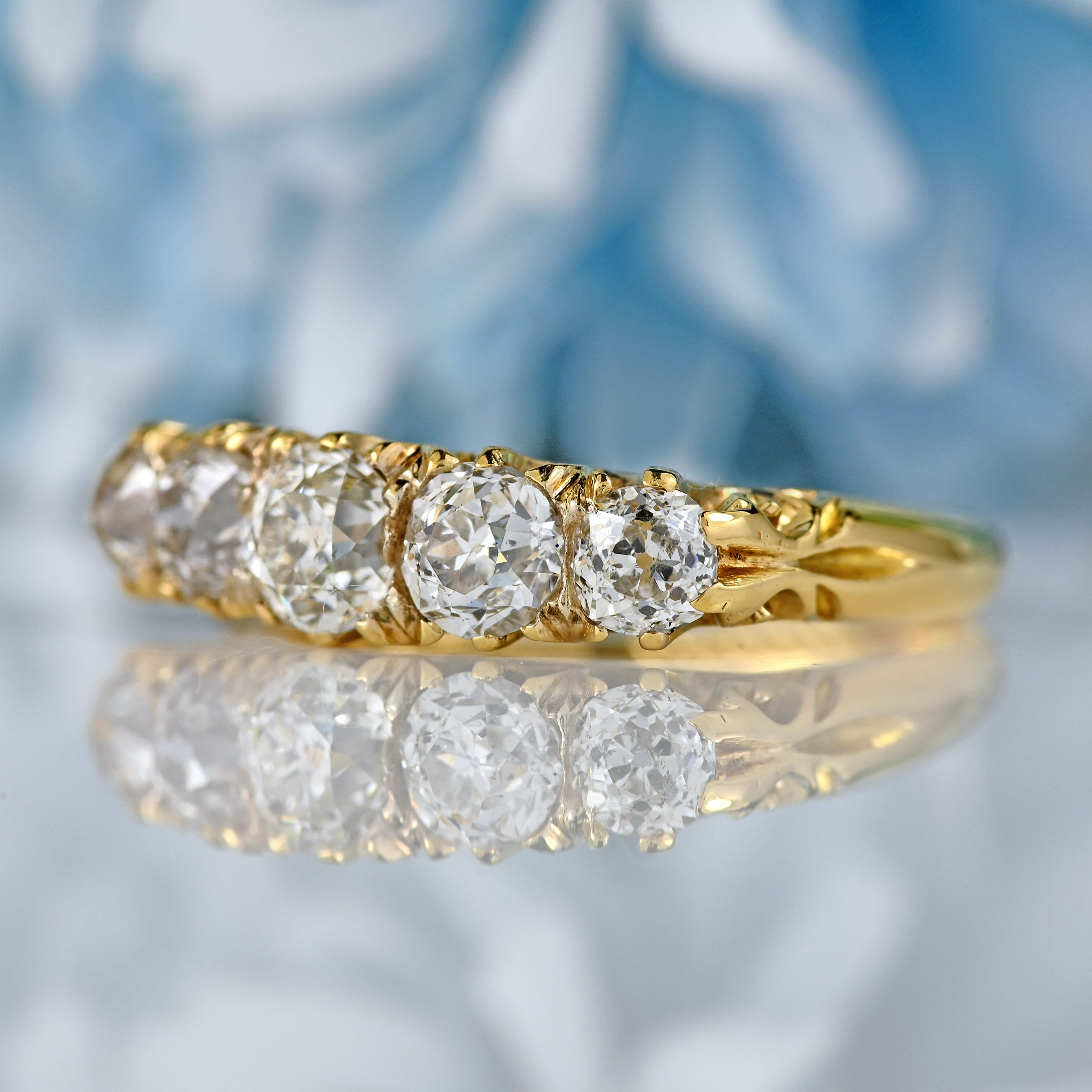 Ellibelle Jewellery Edwardian Old Mine Cut Diamond 18ct Gold Five Stone Ring (1.40cts)