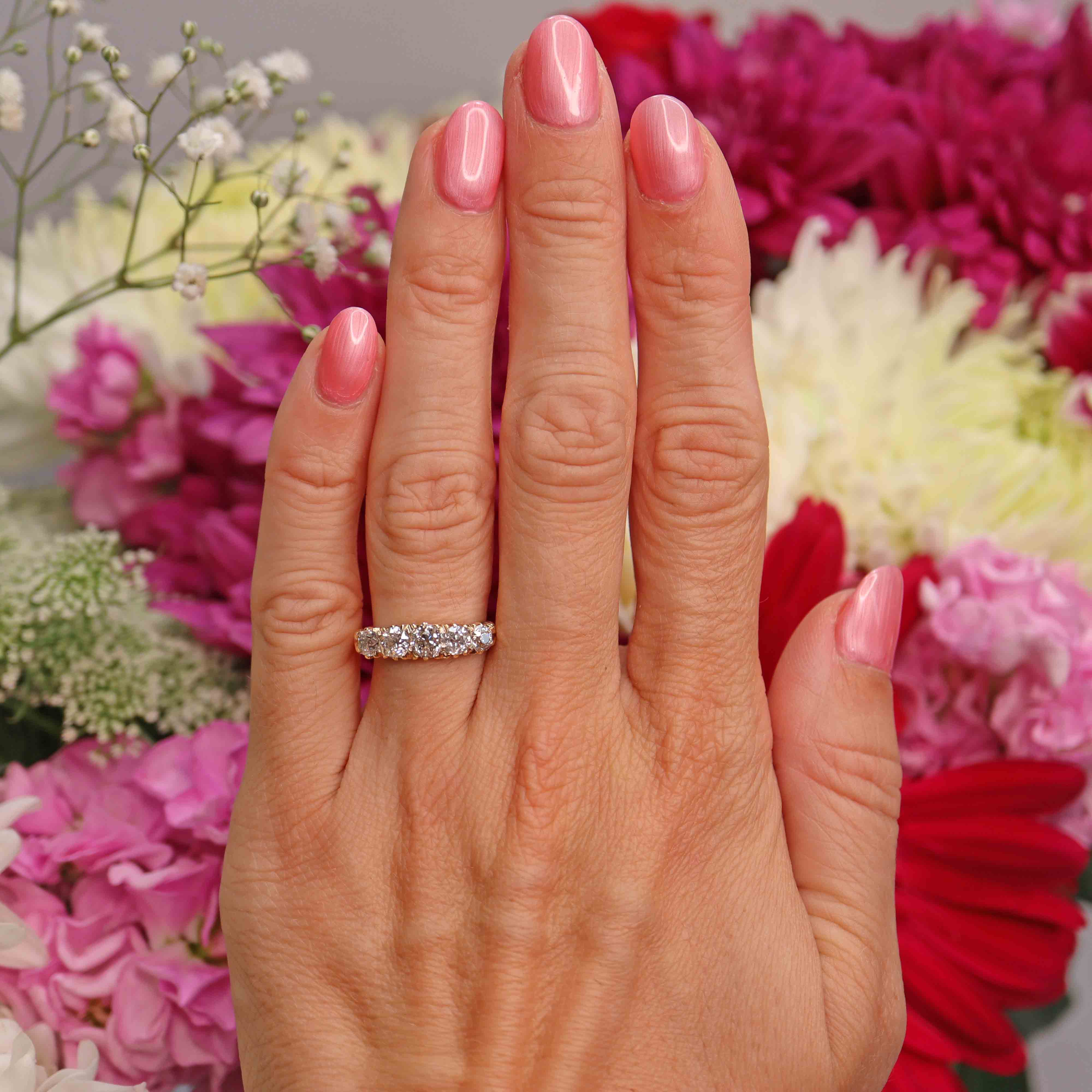 Ellibelle Jewellery Edwardian Old Mine Cut Diamond 18ct Gold Five Stone Ring (1.40cts)