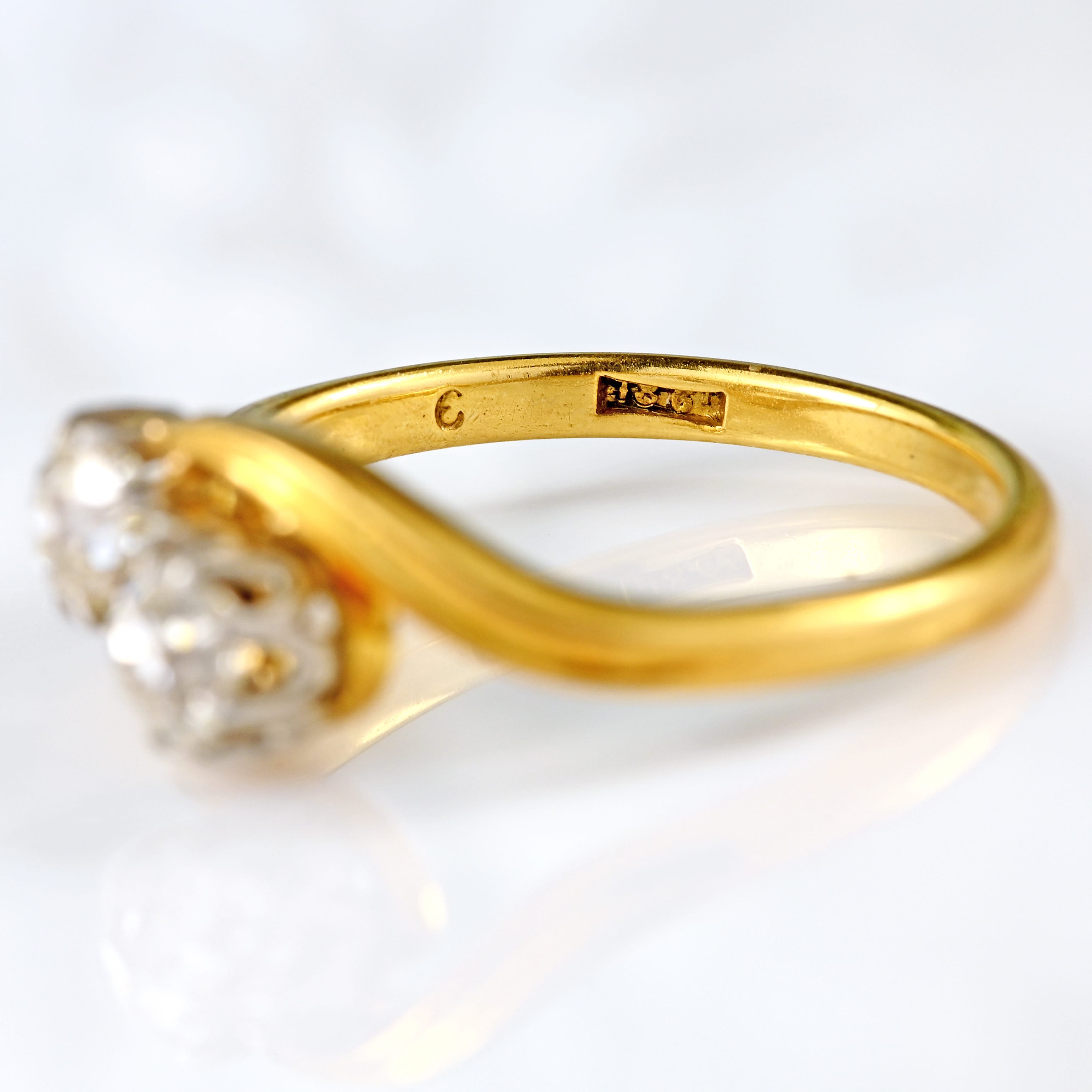 Ellibelle Jewellery Edwardian Old-Mine-Cut Diamond 18ct Gold Two-Stone Crossover Ring