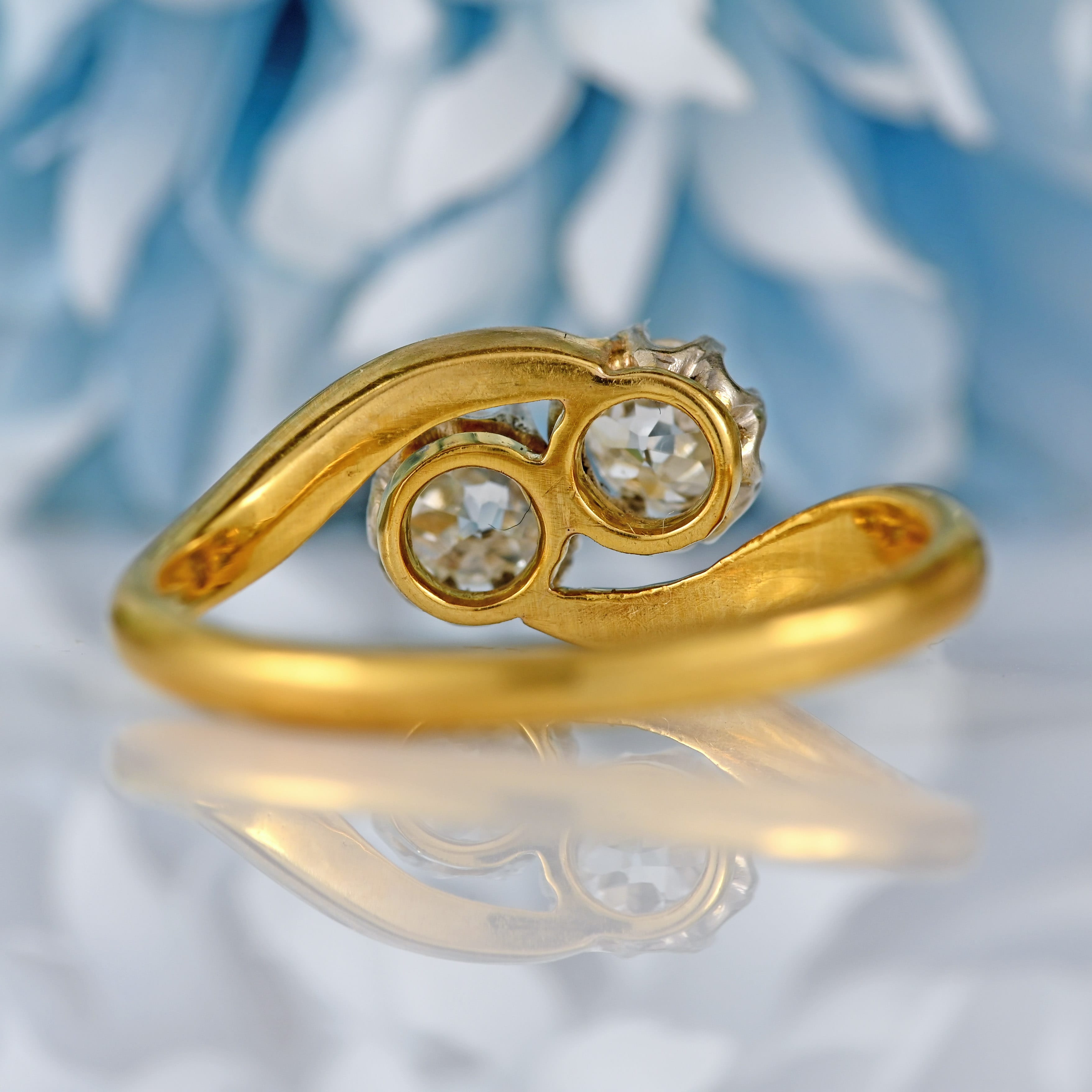 Ellibelle Jewellery Edwardian Old-Mine-Cut Diamond 18ct Gold Two-Stone Crossover Ring