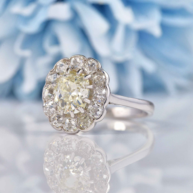 Ellibelle Jewellery Edwardian Old-Mine-Cut Diamond & Platinum Cluster Engagement Ring (1.85ct)