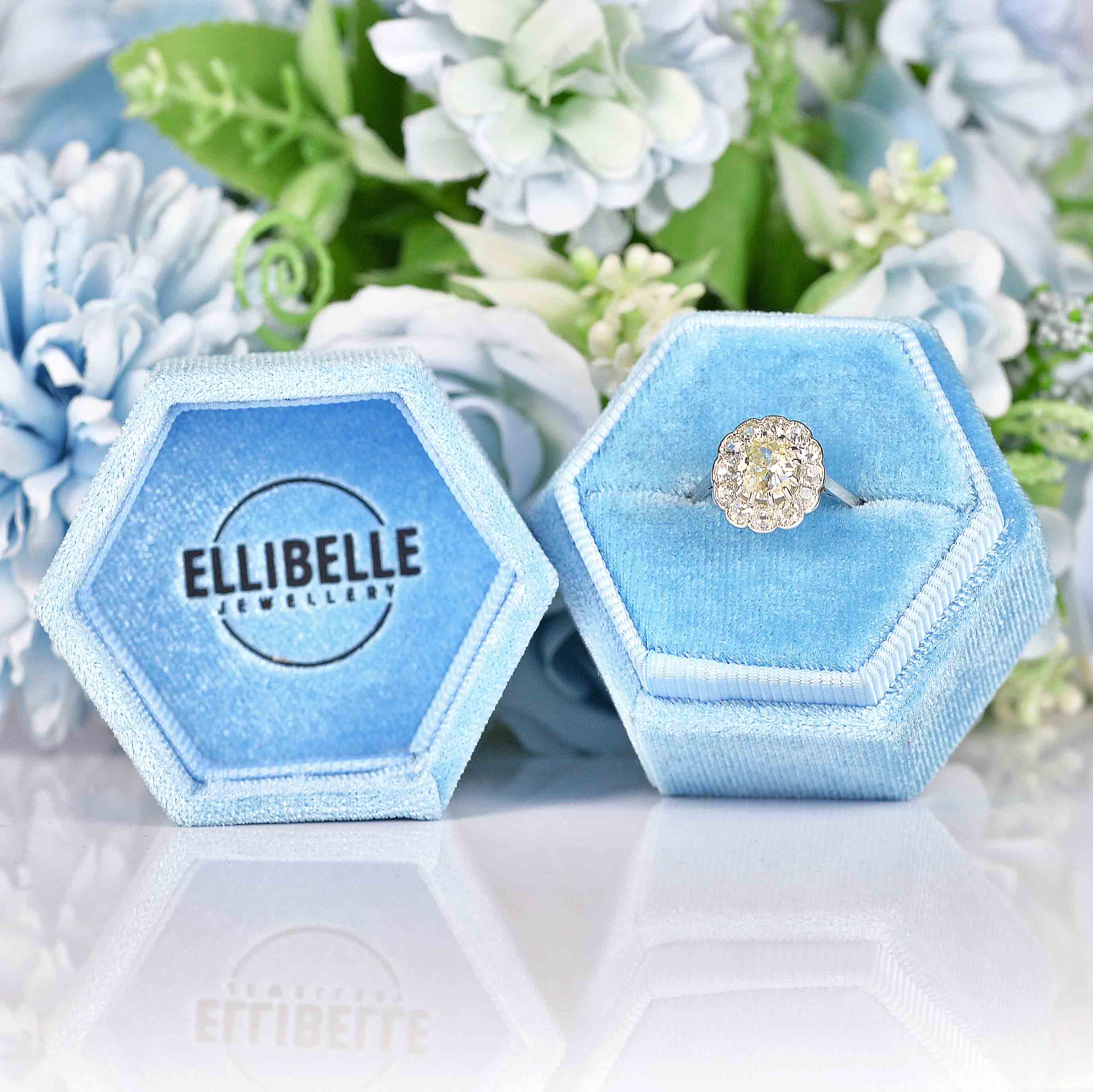 Ellibelle Jewellery Edwardian Old-Mine-Cut Diamond & Platinum Cluster Engagement Ring (1.85ct)