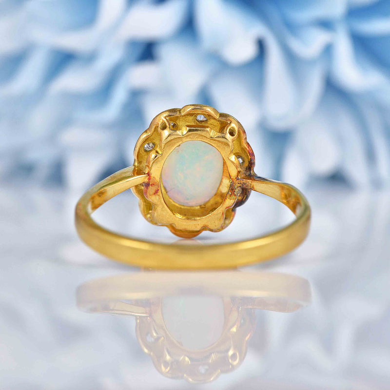 Ellibelle Jewellery Edwardian Opal & Diamond 18ct Gold Platinum Ring