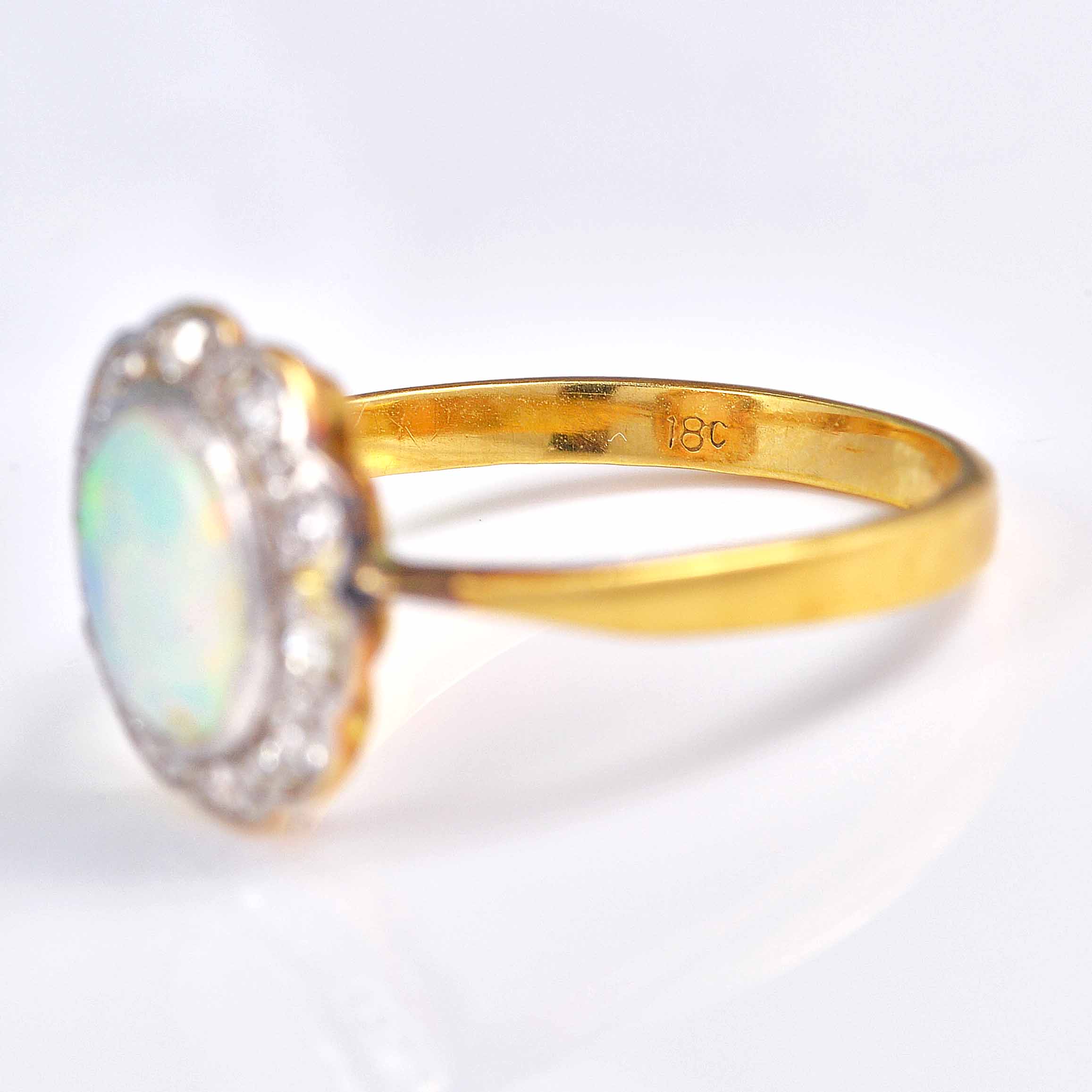 Ellibelle Jewellery Edwardian Opal & Diamond 18ct Gold Platinum Ring