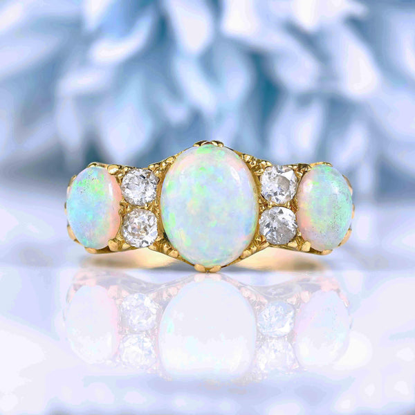 Ellibelle Jewellery Edwardian Opal & Diamond Carved Half-Hoop Ring