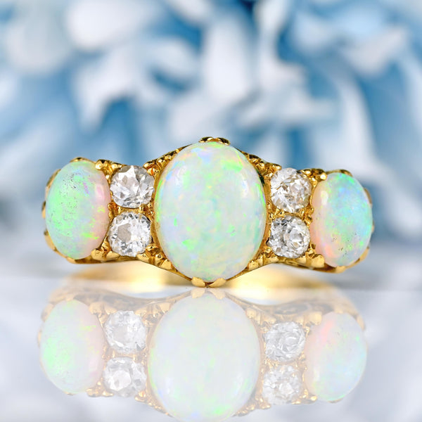 Ellibelle Jewellery Edwardian Opal & Diamond Carved Half-Hoop Ring