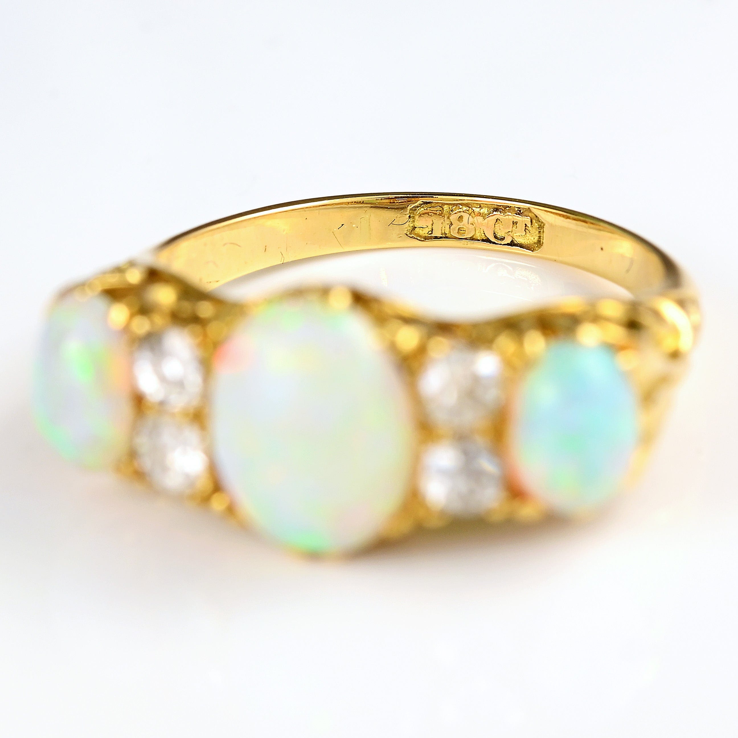 Ellibelle Jewellery Edwardian Opal & Diamond Carved Half-Hoop Ring