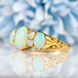 Ellibelle Jewellery Edwardian Opal & Diamond Carved Half-Hoop Ring