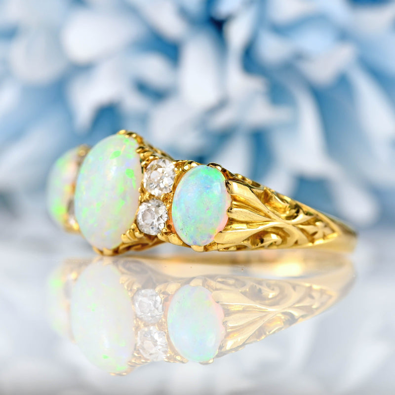 Ellibelle Jewellery Edwardian Opal & Diamond Carved Half-Hoop Ring