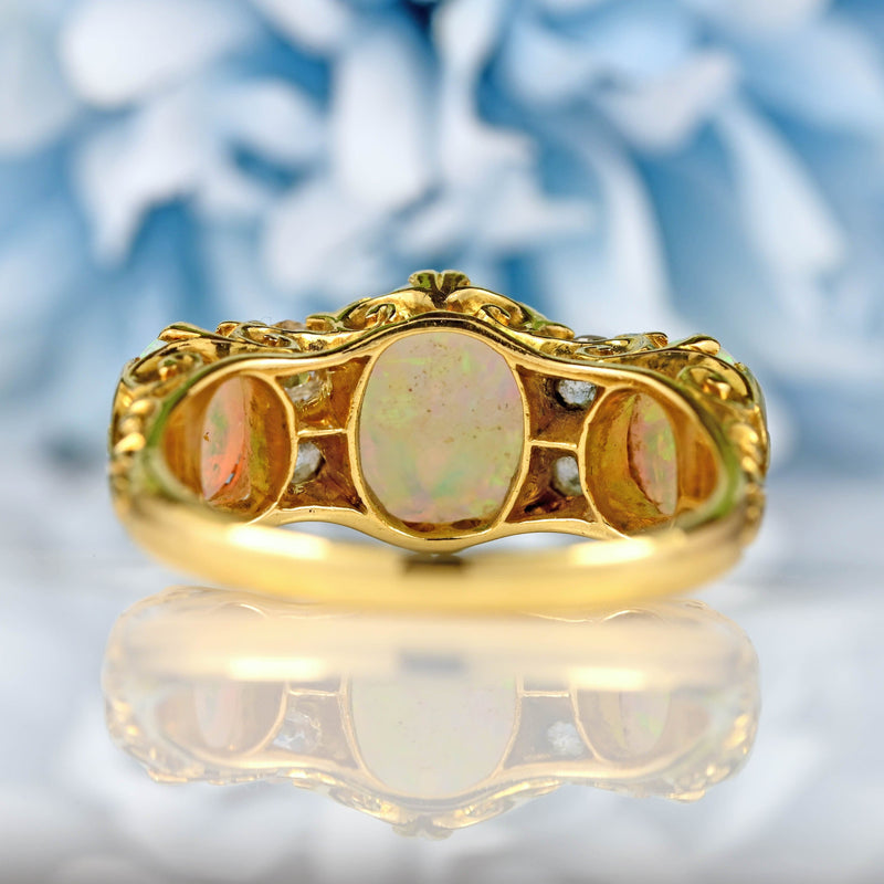 Ellibelle Jewellery Edwardian Opal & Diamond Carved Half-Hoop Ring