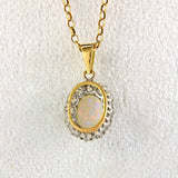 Ellibelle Jewellery Edwardian Opal & Old Cut Diamond Cluster Pendant Necklace
