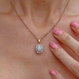 Ellibelle Jewellery Edwardian Opal & Old Cut Diamond Cluster Pendant Necklace