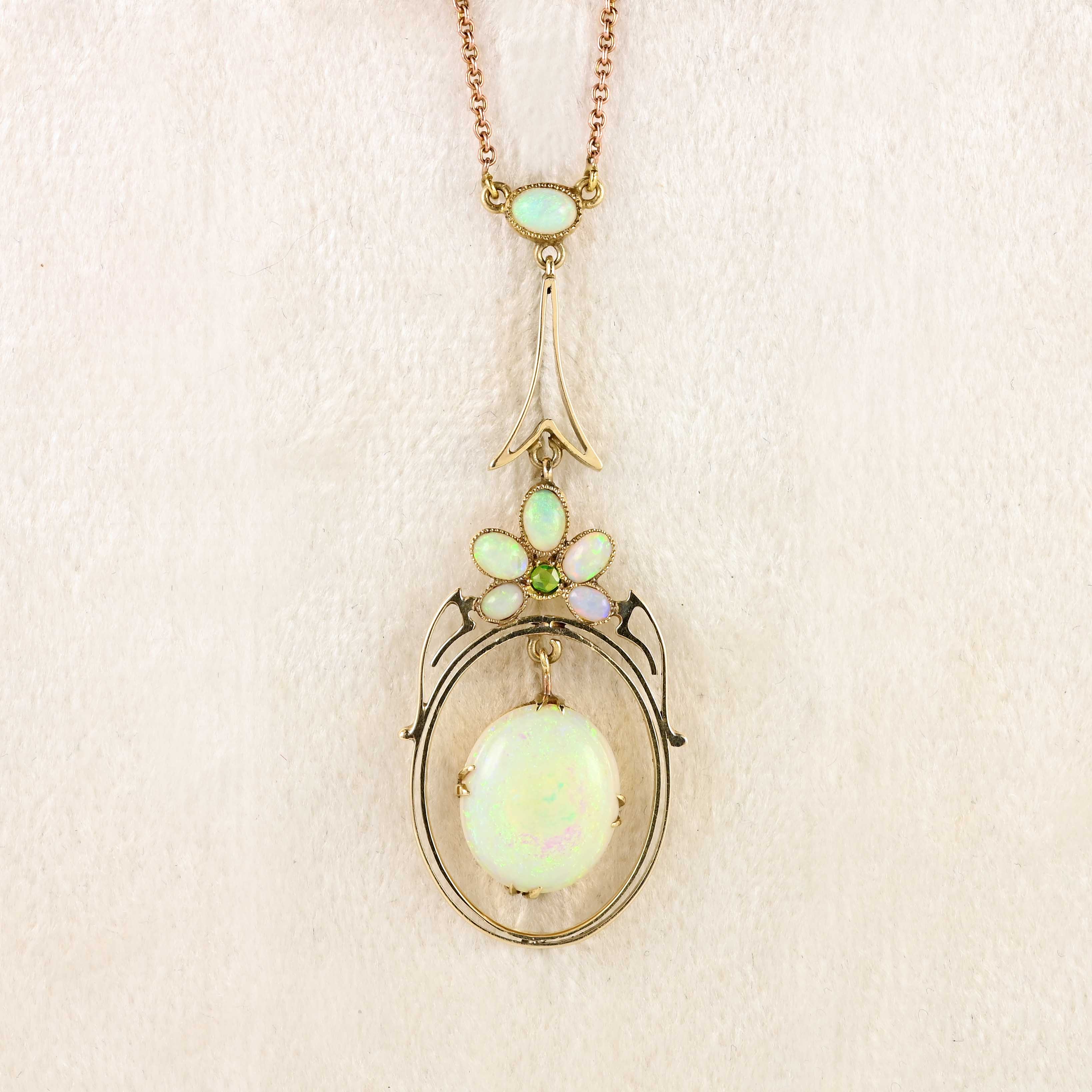 Ellibelle Jewellery Edwardian Opal & Peridot 15ct Gold Pendant Necklace