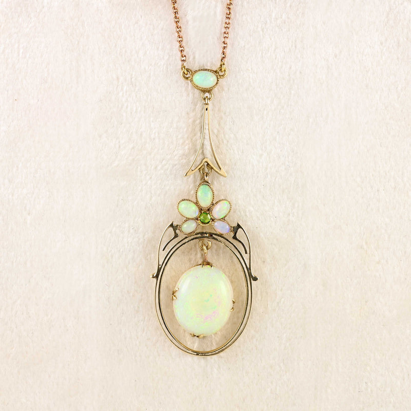 Ellibelle Jewellery Edwardian Opal & Peridot 15ct Gold Pendant Necklace