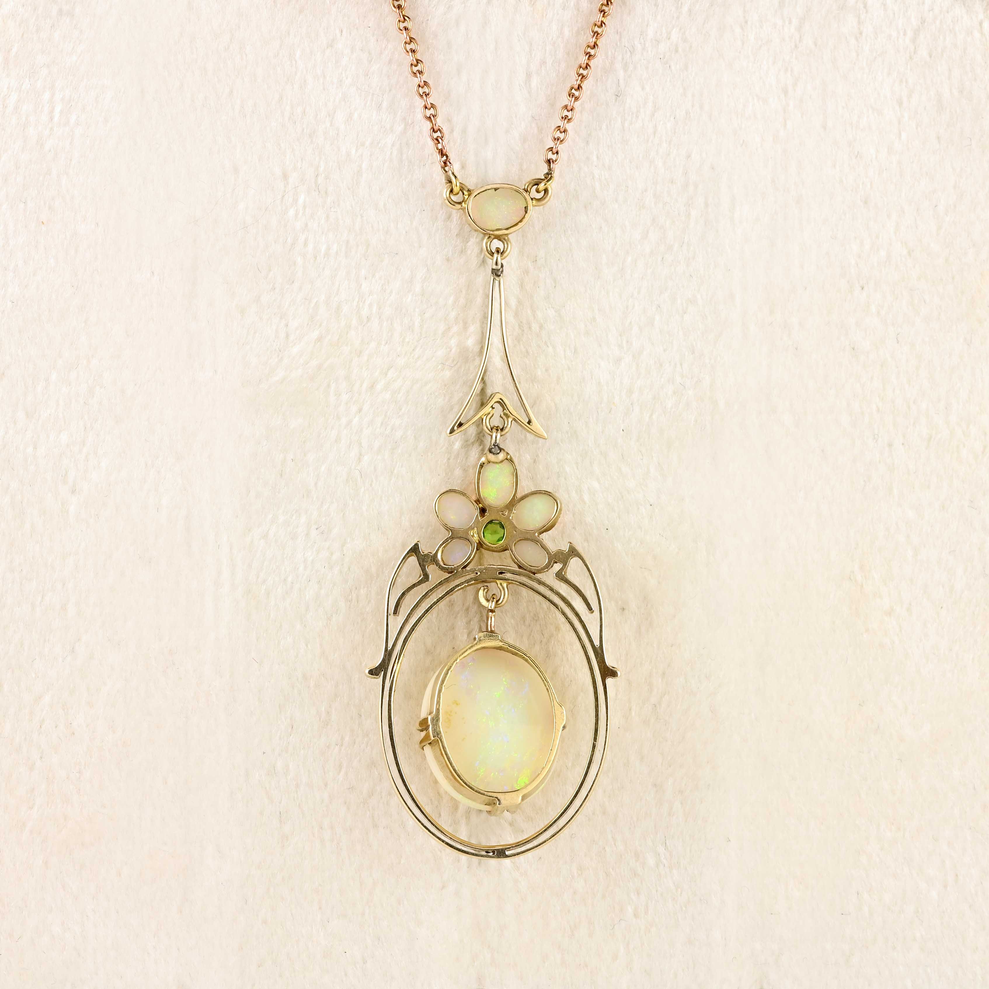 Ellibelle Jewellery Edwardian Opal & Peridot 15ct Gold Pendant Necklace