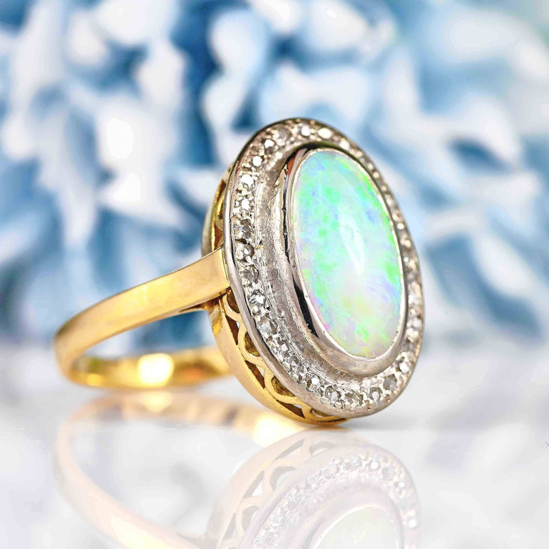 Ellibelle Jewellery Edwardian Opal & Rose-Cut Diamond 18ct Gold Ring