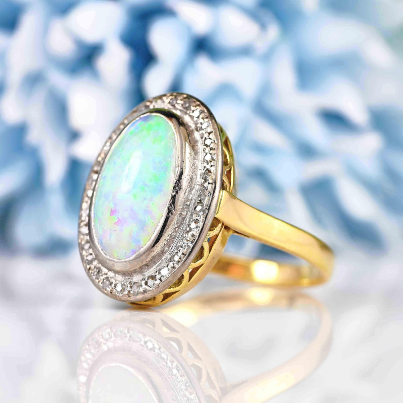 Ellibelle Jewellery Edwardian Opal & Rose-Cut Diamond 18ct Gold Ring