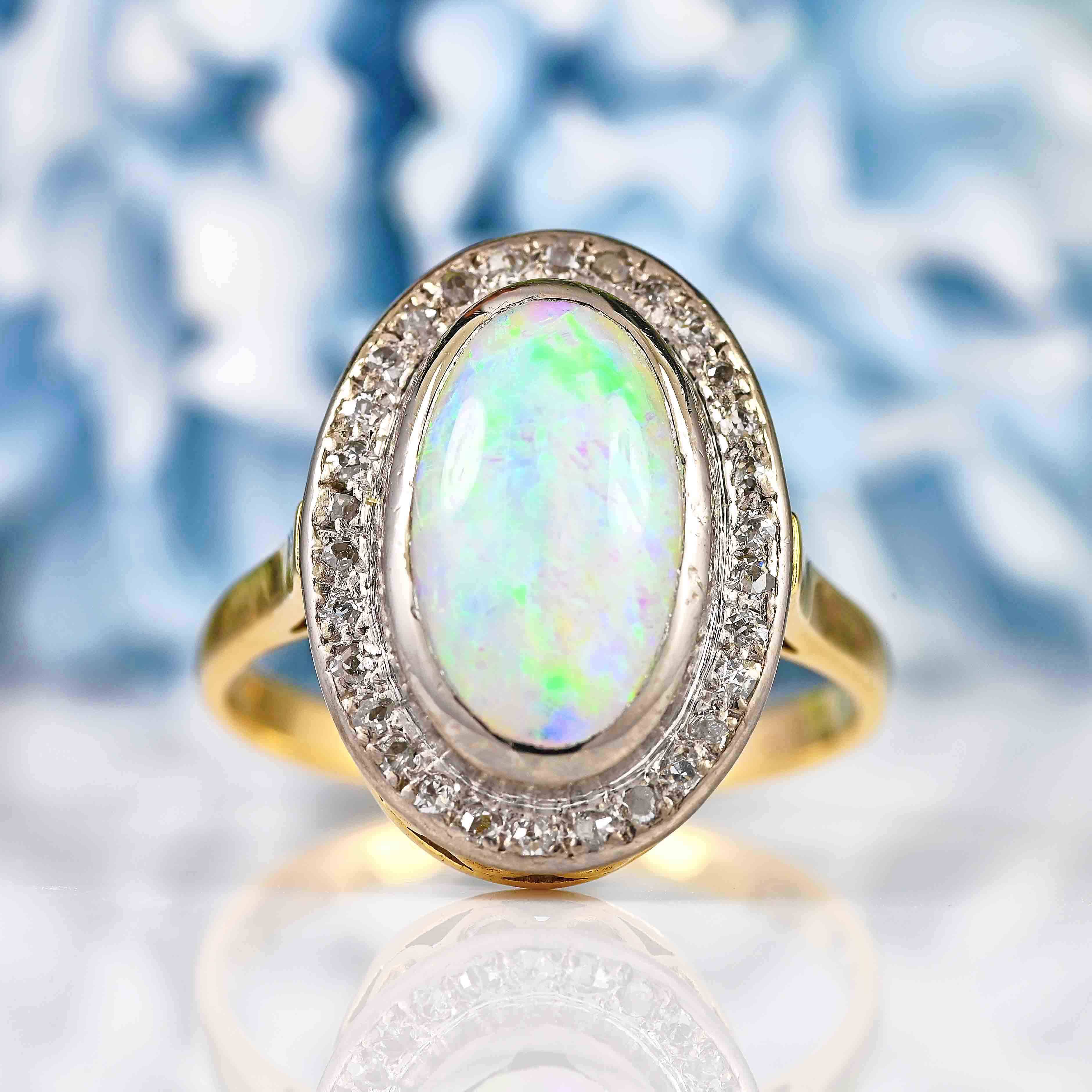 Ellibelle Jewellery Edwardian Opal & Rose-Cut Diamond 18ct Gold Ring