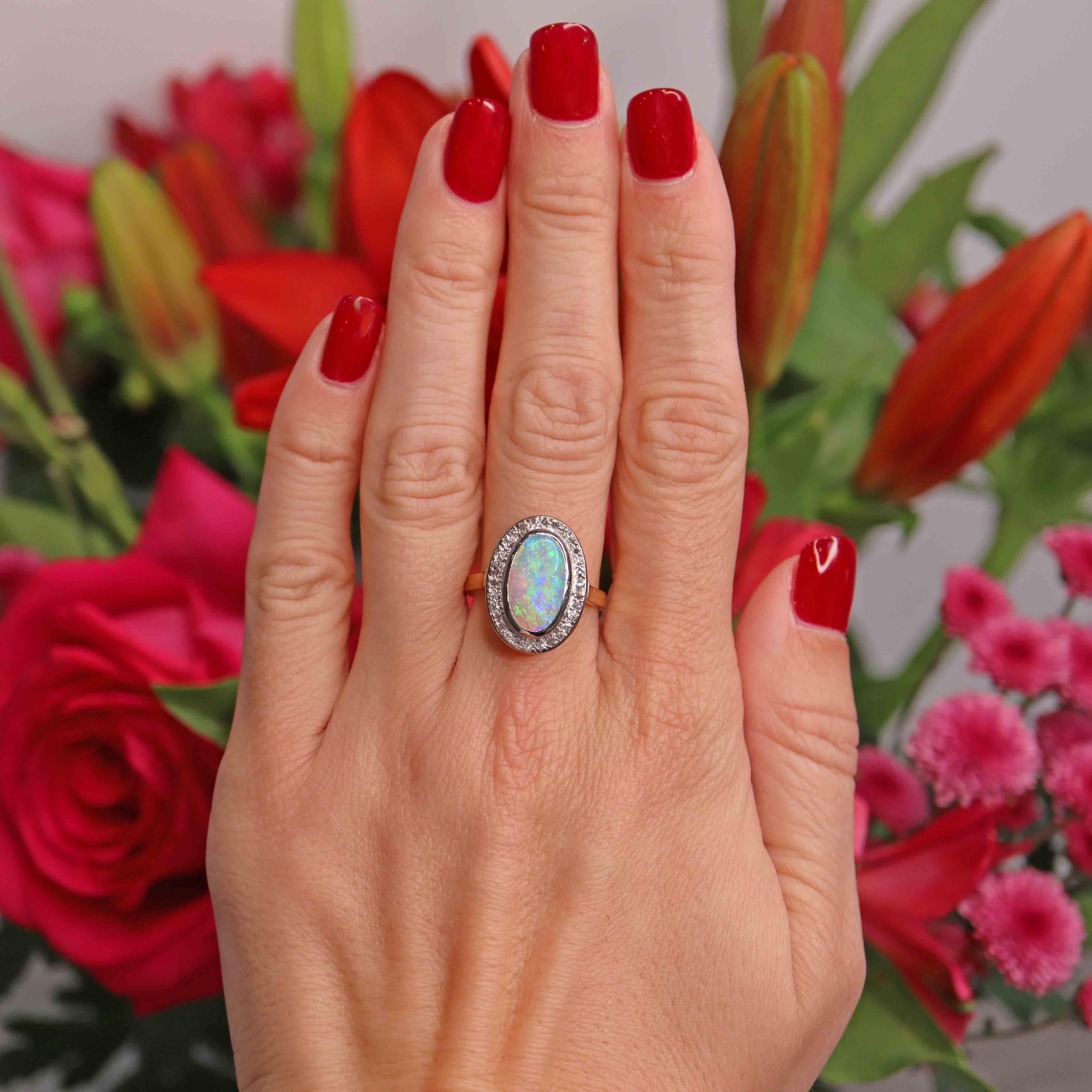 Ellibelle Jewellery Edwardian Opal & Rose-Cut Diamond 18ct Gold Ring