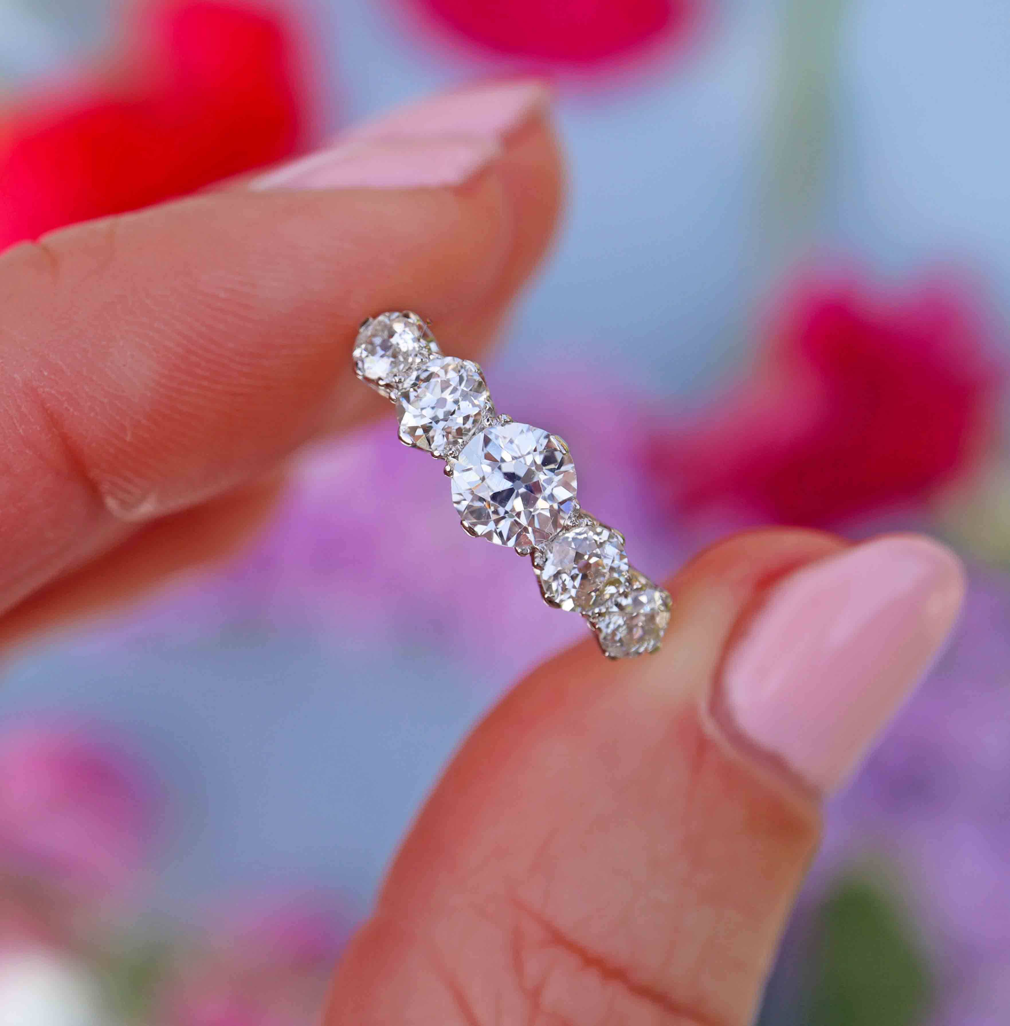 Ellibelle Jewellery Edwardian Platinum Old-European-Cut Diamond Five-Stone Ring (1.26cts)