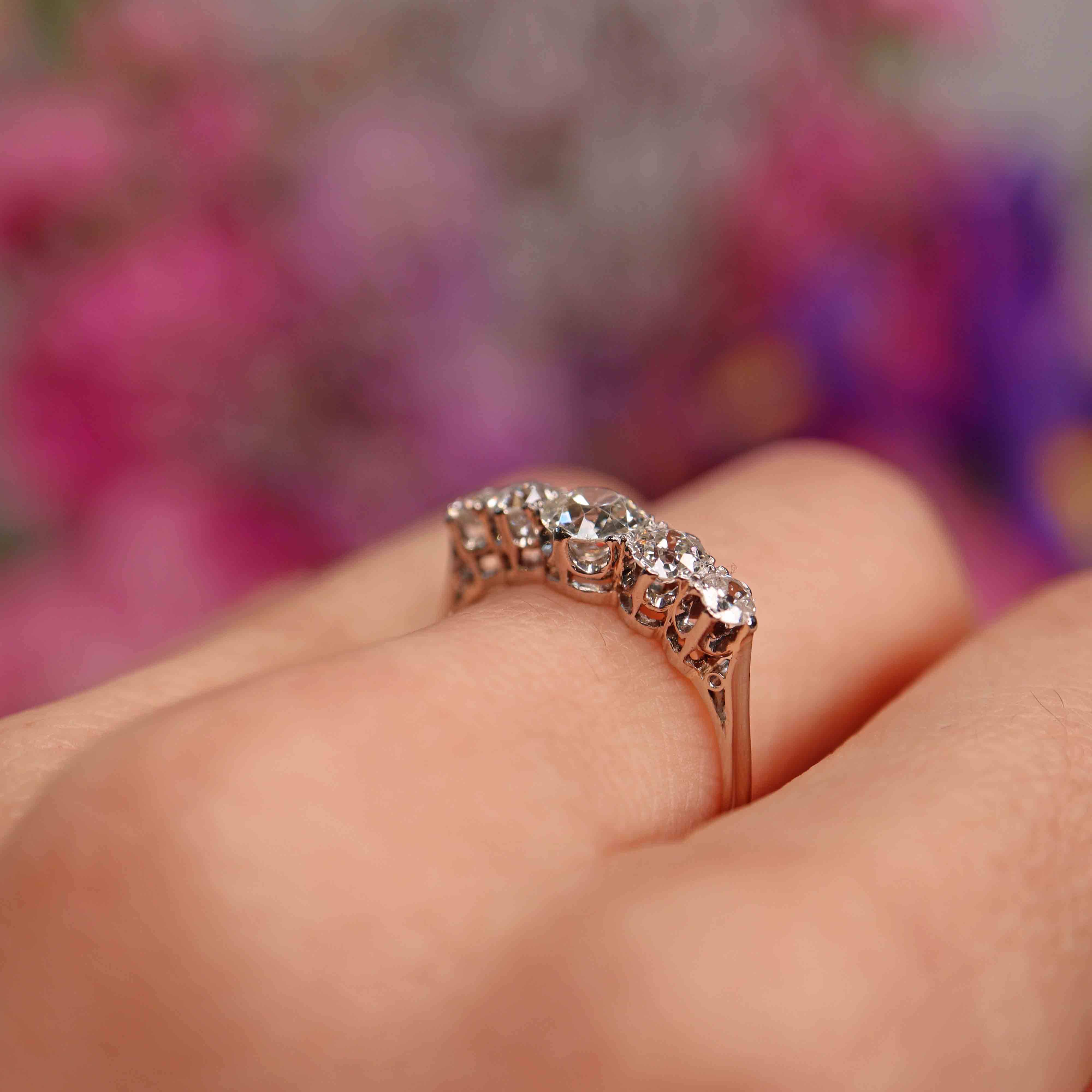 Ellibelle Jewellery Edwardian Platinum Old-European-Cut Diamond Five-Stone Ring (1.26cts)