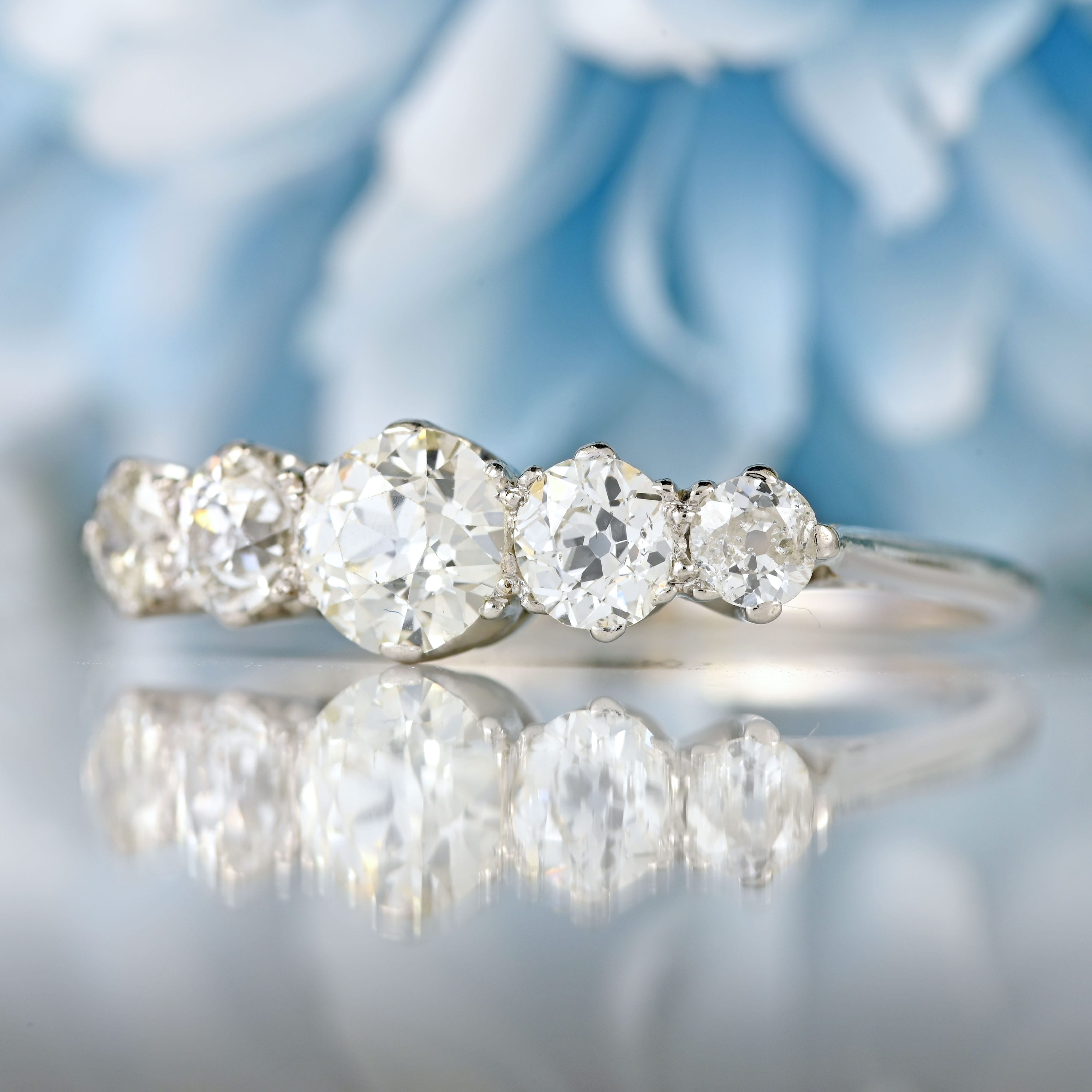 Ellibelle Jewellery Edwardian Platinum Old-European-Cut Diamond Five-Stone Ring (1.26cts)