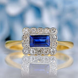 Ellibelle Jewellery Edwardian Rectangular Sapphire & Diamond 18ct Gold Platinum Ring