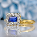 Ellibelle Jewellery Edwardian Rectangular Sapphire & Diamond 18ct Gold Platinum Ring