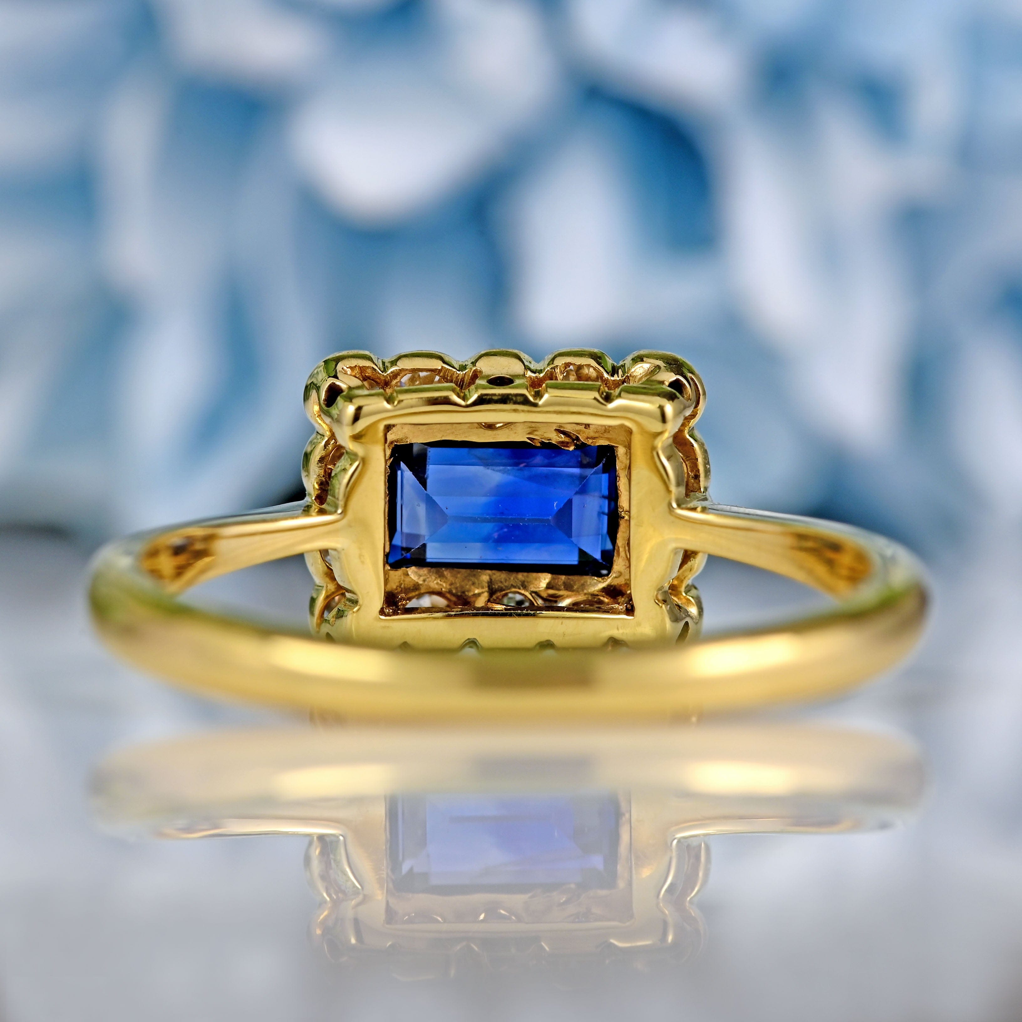 Ellibelle Jewellery Edwardian Rectangular Sapphire & Diamond 18ct Gold Platinum Ring