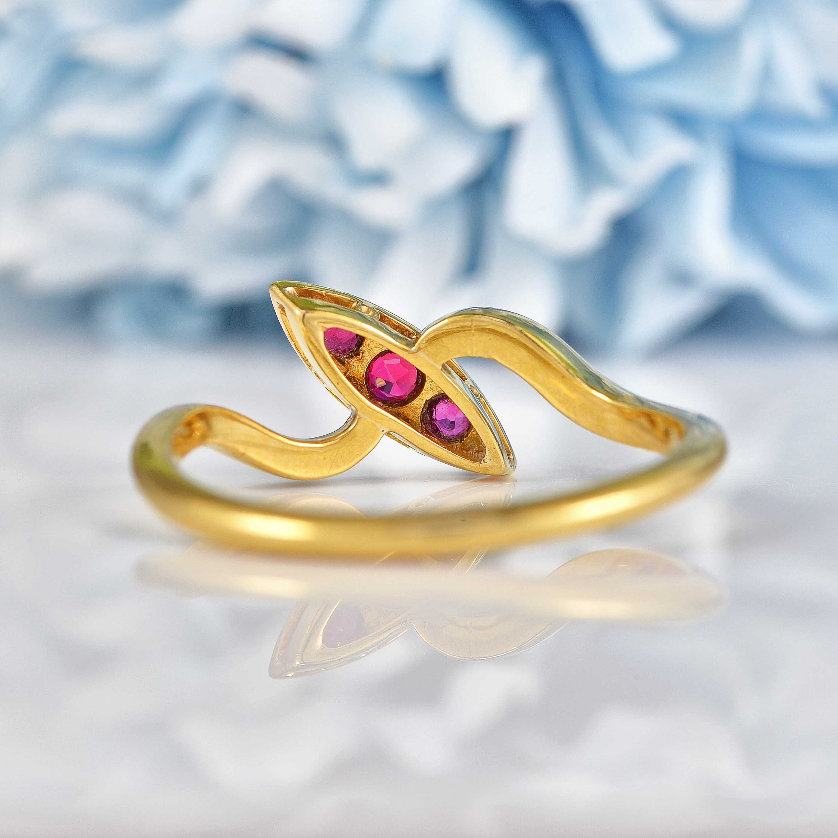 Ellibelle Jewellery Edwardian Ruby 18ct Gold Navette Crossover Ring