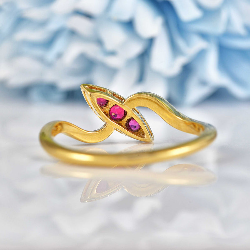 Ellibelle Jewellery Edwardian Ruby 18ct Gold Navette Crossover Ring