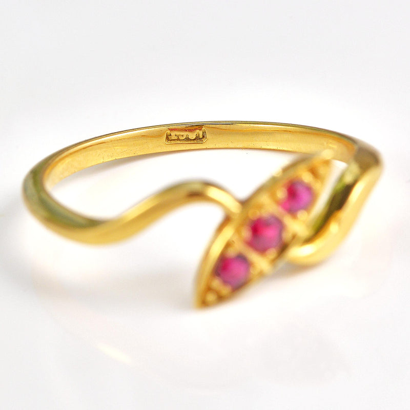 Ellibelle Jewellery Edwardian Ruby 18ct Gold Navette Crossover Ring