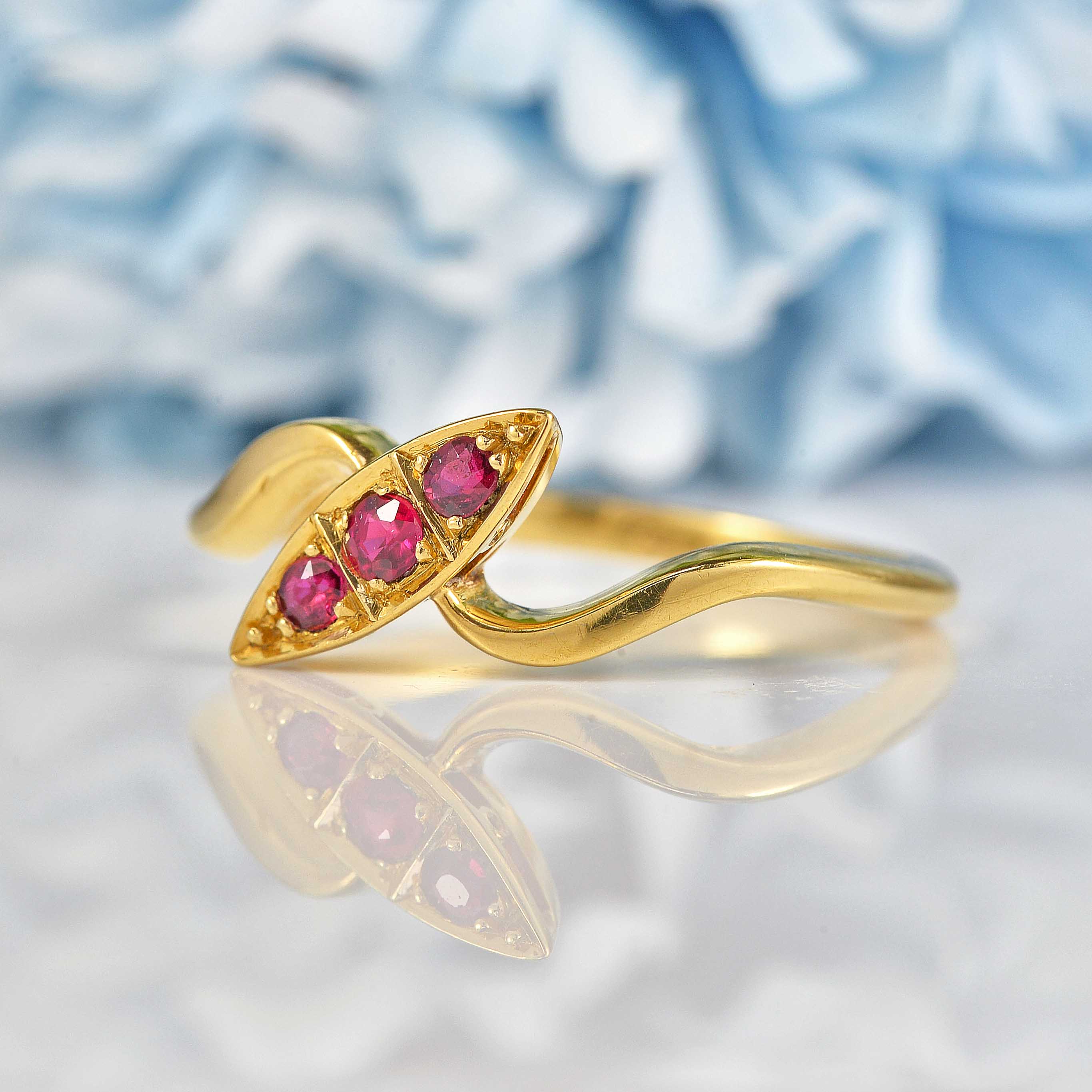 Ellibelle Jewellery Edwardian Ruby 18ct Gold Navette Crossover Ring