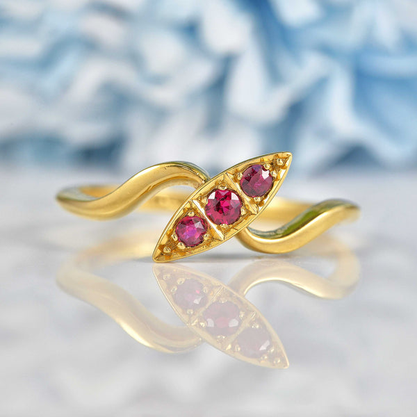Ellibelle Jewellery Edwardian Ruby 18ct Gold Navette Crossover Ring