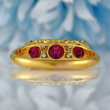 Ellibelle Jewellery Edwardian Ruby & Diamond 18ct Gold Carved Half-Hoop Ring