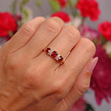 Ellibelle Jewellery Edwardian Ruby & Diamond 18ct Gold Carved Half-Hoop Ring