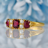 Ellibelle Jewellery Edwardian Ruby & Diamond 18ct Gold Carved Half-Hoop Ring