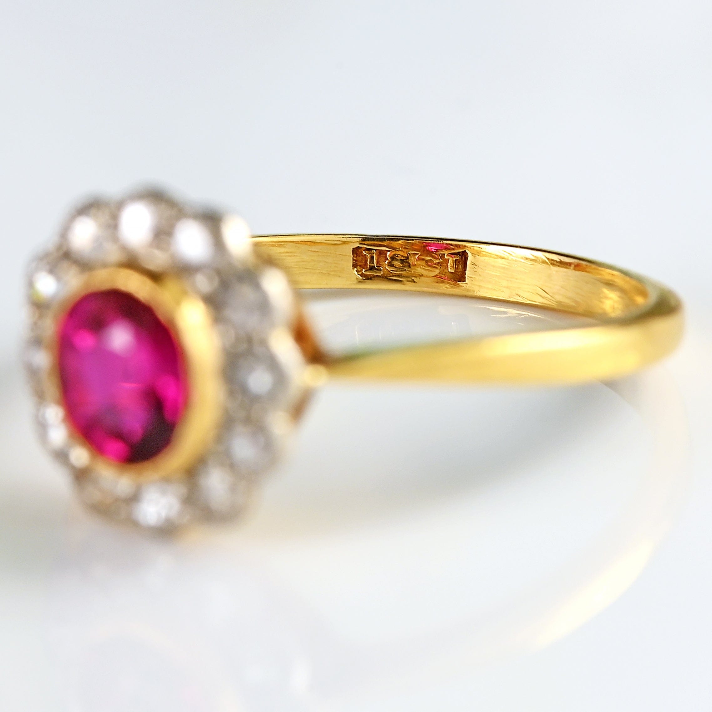 Ellibelle Jewellery Edwardian Ruby & Diamond 18ct Gold Platinum Cluster Engagement Ring