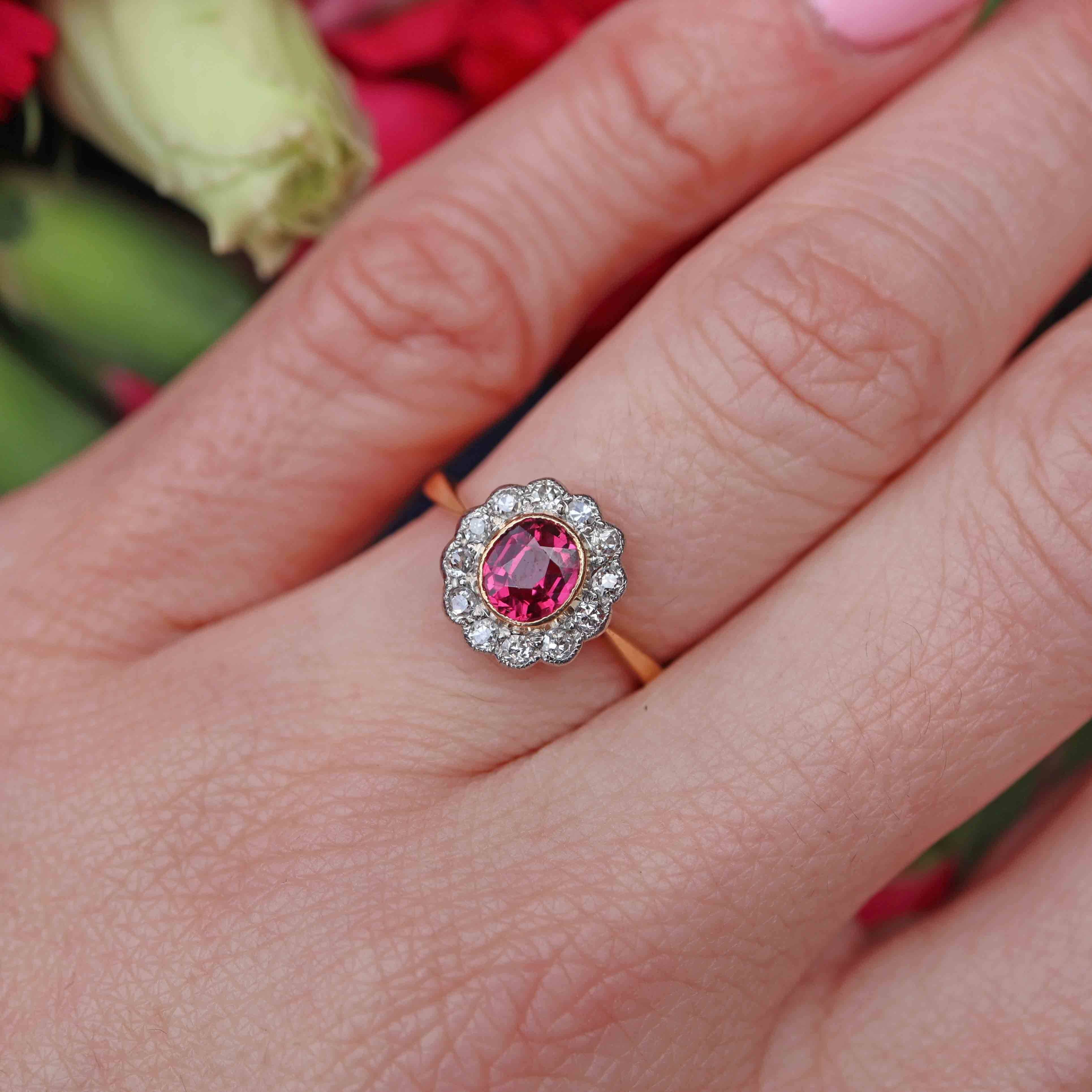 Ellibelle Jewellery Edwardian Ruby & Diamond 18ct Gold Platinum Cluster Engagement Ring
