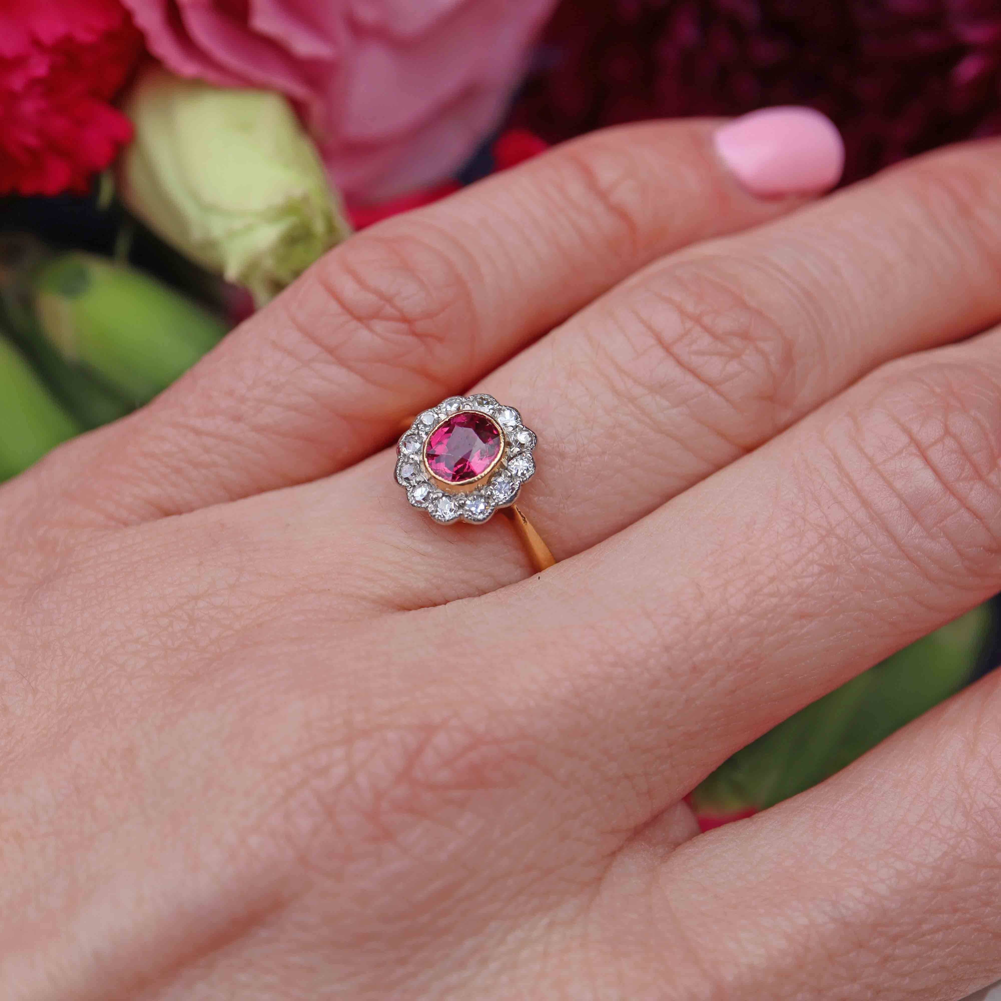 Ellibelle Jewellery Edwardian Ruby & Diamond 18ct Gold Platinum Cluster Engagement Ring