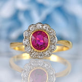 Ellibelle Jewellery Edwardian Ruby & Diamond 18ct Gold Platinum Cluster Engagement Ring