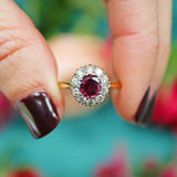 Ellibelle Jewellery Edwardian Ruby & Diamond 18ct Gold Platinum Cluster Ring