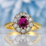 Ellibelle Jewellery Edwardian Ruby & Diamond 18ct Gold Platinum Cluster Ring