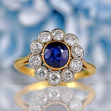 Ellibelle Jewellery Edwardian Sapphire & Diamond 18ct Gold and Platinum Cluster Ring