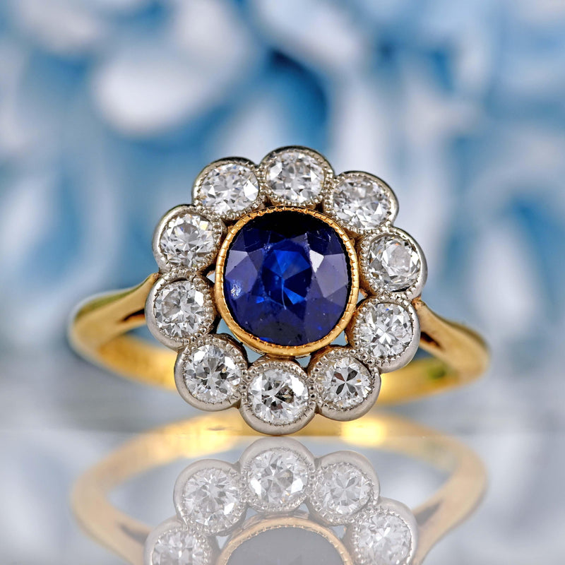 Ellibelle Jewellery Edwardian Sapphire & Diamond 18ct Gold and Platinum Cluster Ring