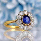 Ellibelle Jewellery Edwardian Sapphire & Diamond 18ct Gold and Platinum Cluster Ring