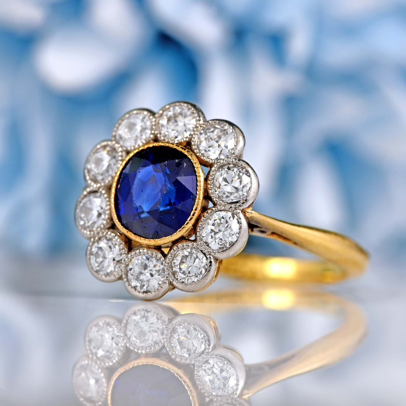 Ellibelle Jewellery Edwardian Sapphire & Diamond 18ct Gold and Platinum Cluster Ring